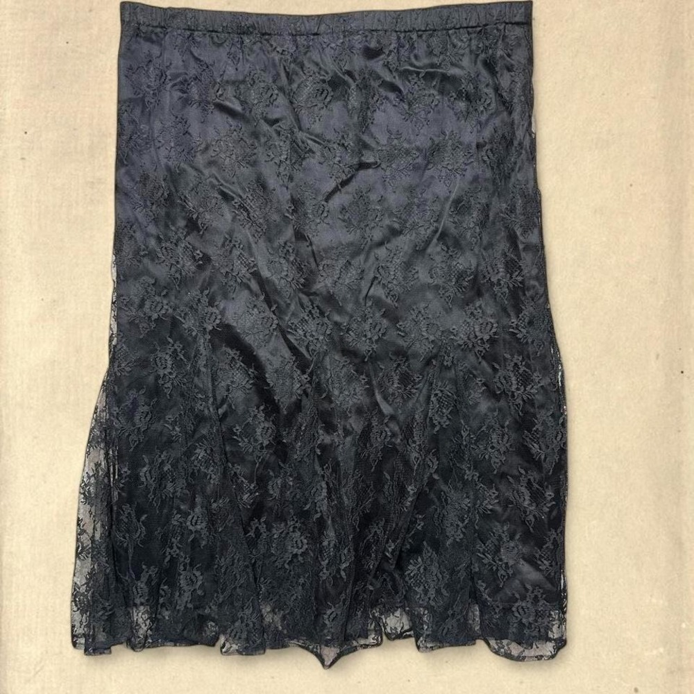 Vintage 60s 70s Black Floral Lace Skirt Set - Modern XL/2XL - Picture 2 of 8